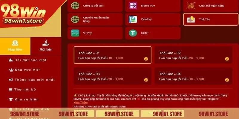 Nạp tiền bằng thẻ cào điện thoại quen thuộc với nhiều người chơi